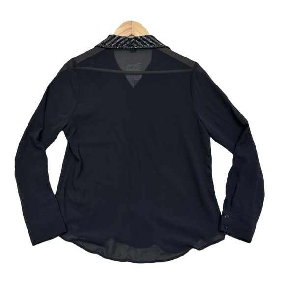 Forever 21 Black Long Sleeve Sheer Button Up Beaded Collar NWT - Womens Medium - Picture 7 of 7